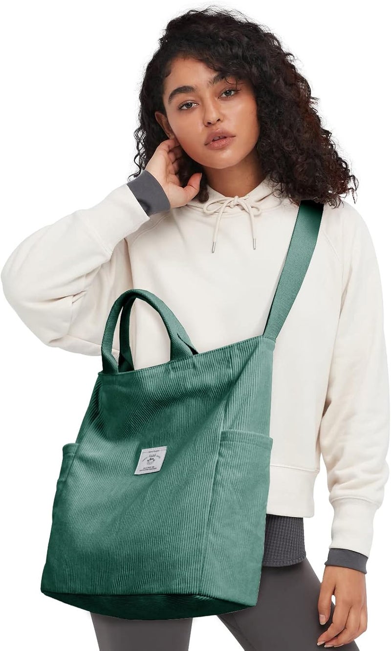 KALIDI Corduroy Tote Bag, Large Messenger Bag Shoulder Hobo Anti Splash Crossbody Zipper Bag Casual Work Shopping Women - Image 2